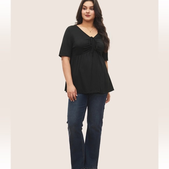 Bloomchic Plus Size Solid Drawstring Ruched Knit Top - Picture 5 of 8